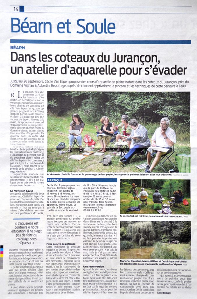 Dans les médias : article présentant l'atelier dans les coteaux du Jurançon, domaine Vignau