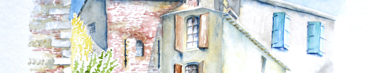 Lescar 2023, à l'aquarelle, en banière, le porte de l'Esquirette à Lescar