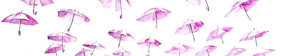 Aquarelles de Pau : Octobre rose, détail sur un plafond de parapluies roses