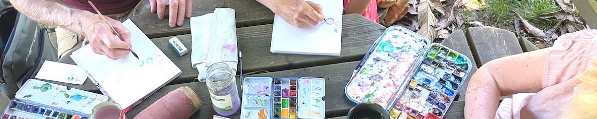 Atelier aquarelle en extérieur dans le parc de la sucurssale, MJC Berlioz, le sujet du jour : une guirlande d'ampoules