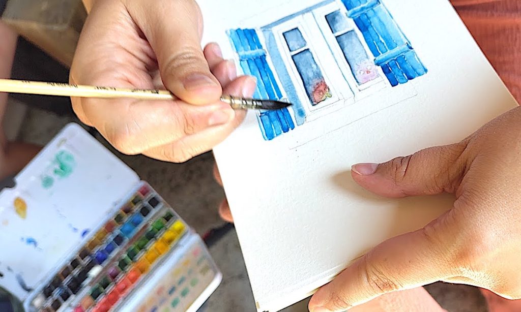 Atelier aquarelle à Montardon, photo Cécile Van Espen, 2025